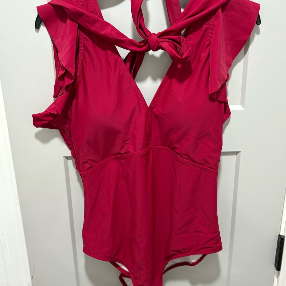 Wine colored One-Piece Swimsuit with Ruffle Straps